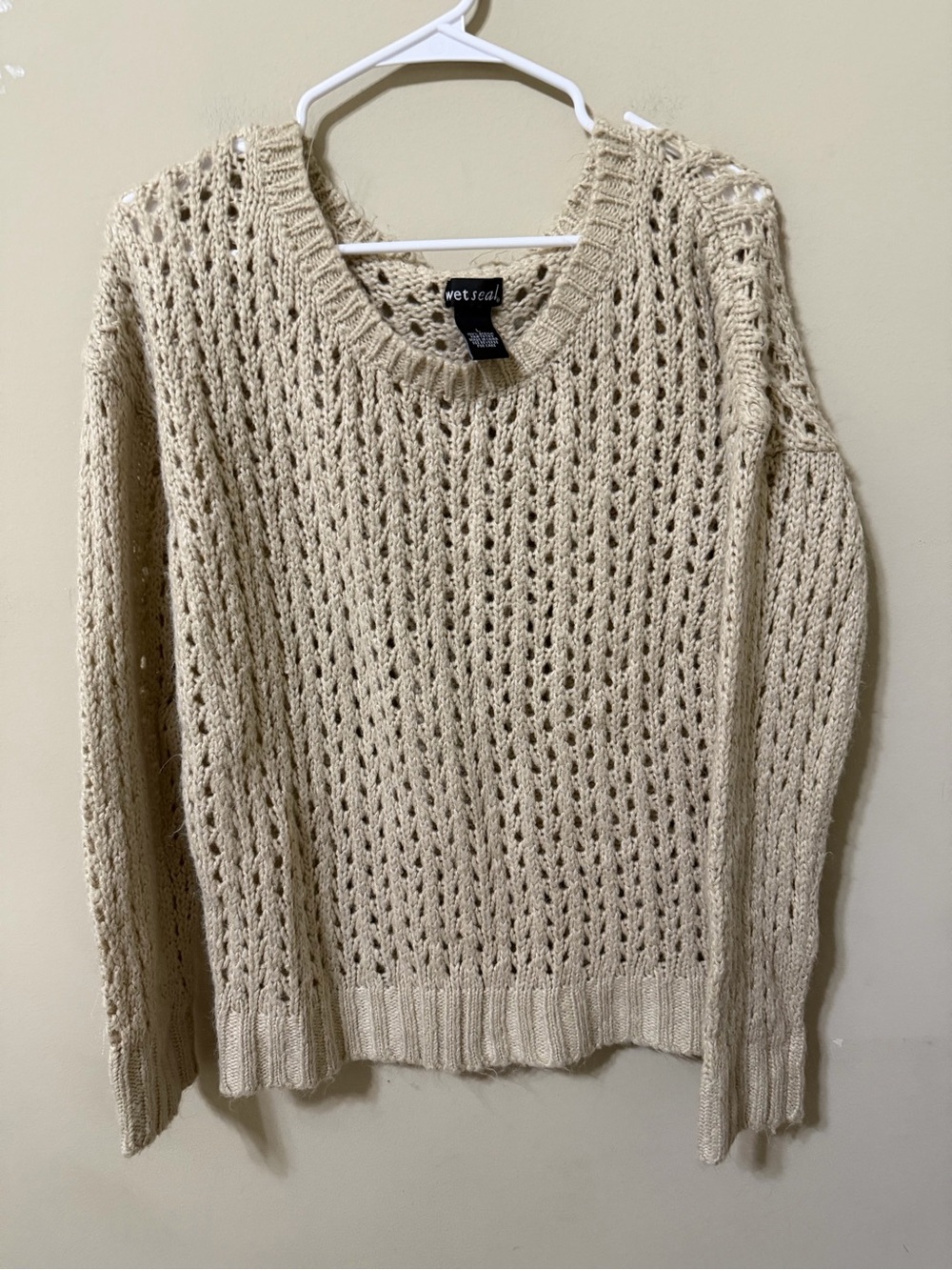 Wet Seal Cream oatmeal soft cozy Open-Knit Pullover Sweater large euc buttermom